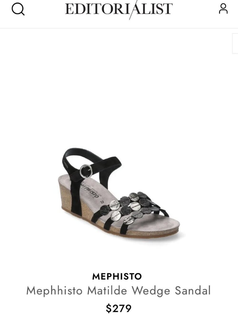 Mephisto Matilde Sandal Womens size 41/ 9.5-10 Black Wedge Heel Comfortable $279